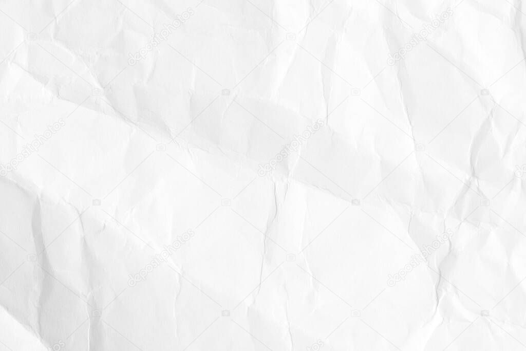 White crumpled paper background, texture old for web design screensavers. Template for various purposes or creating packaging.