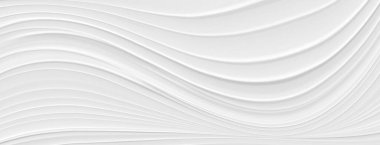 Beyaz zemin 3 boyutlu, muhteşem bir soyut dizayn ile dalga elementleri, modern duvar kağıdı tarzında çizgilerin dokusu. Düğün töreni ya da iş sunumu için açık gri şablon.