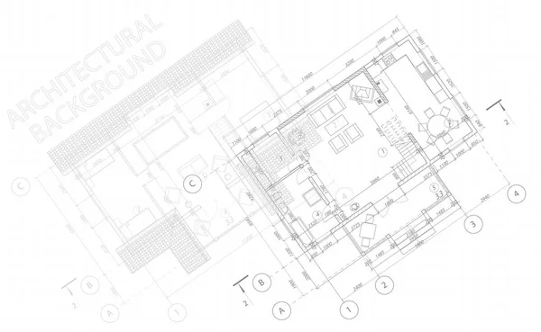 Architektonické pozadí. Vektor blueprint. Předměstský dům podrobné plány prostorového uspořádání. — Stockový vektor