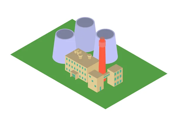 Izometryczne ikona elektrowni jądrowej. Ilustracja wektorowa. Przemysłowe tło. — Wektor stockowy