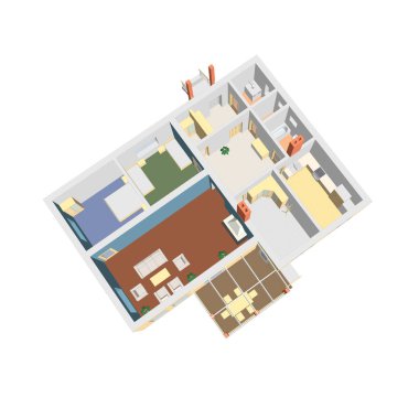 3D kat planı. Vektör çizim. Daire iç. Mimari 3d tasarım.