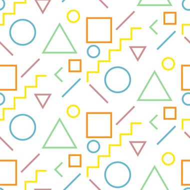 Geometrik seamless modeli modern hippi tarzı. Vektör doku beyaz arka plan üzerinde moda renkli şekiller. 