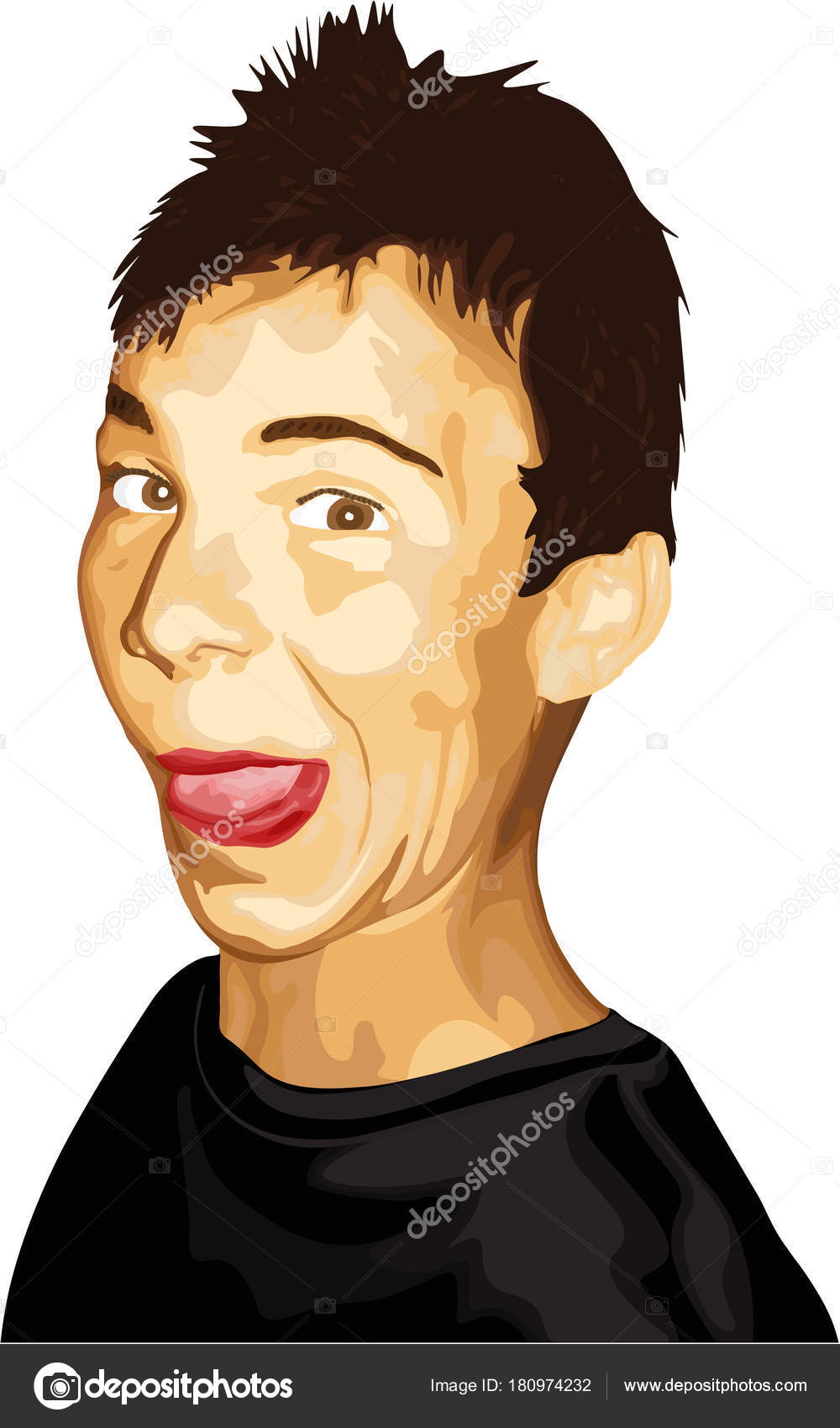 Young Man With Messy Hair And Tongue Out Illustration