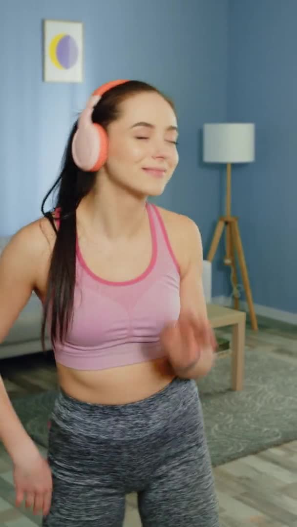 Young Beautiful Woman Is Dancing and Relaxing at Home — Stock Video