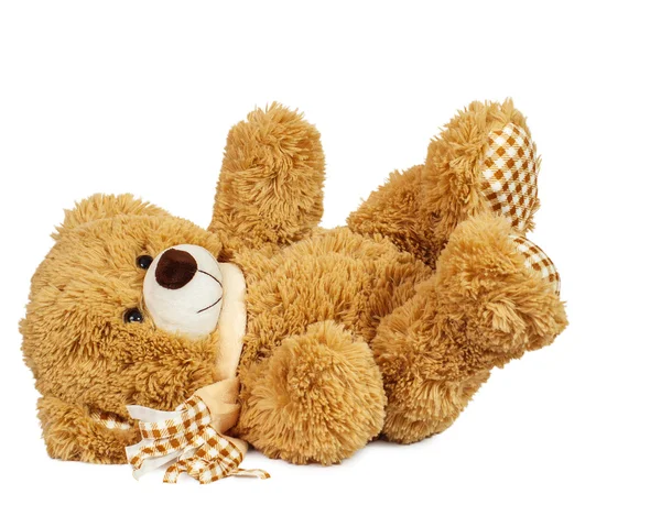 Beyaz bir arka planda oyuncak ayı