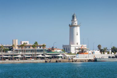Malaga limanının deniz feneri, Endülüs eyaleti, İspanya.