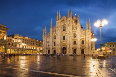 Twilight view of Cathedral, Vittorio Emanuele II Gallery and piazza del Duomo in Milan, Lombardia region, Italy. clipart