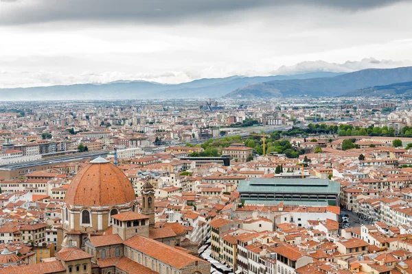 Cloudy view of Florence from viewpoint at top of the dome of Santa Maria del Fiore, Toscana region, Italy.