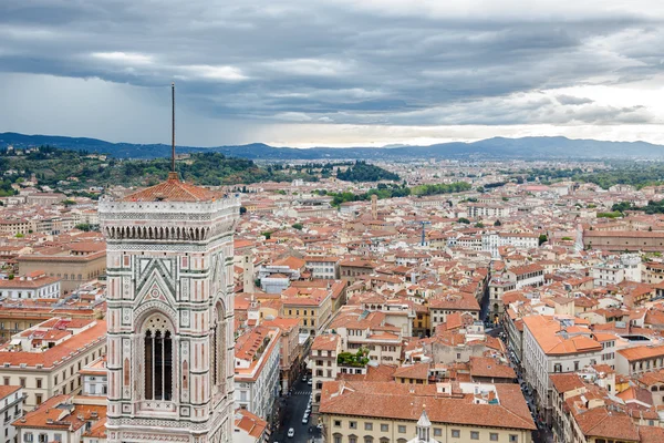 Cloudy view of Florence from viewpoint at top of the dome of Santa Maria del Fiore, Toscana region, Italy.