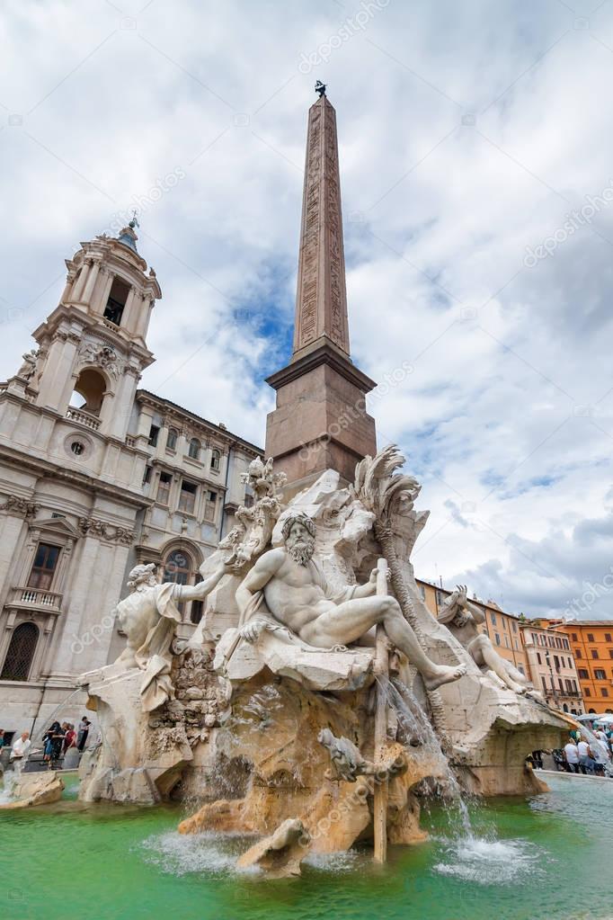 Fragment of Fountain of Four rivers designed by G.L.Bernini at Piazza Navona, Rome, Lazio region, Italy.