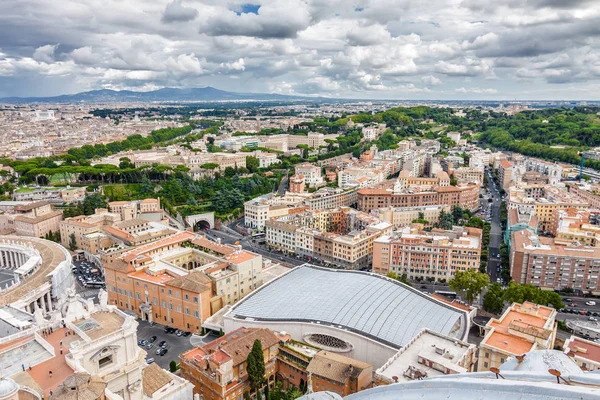 Cloudy view of Vatican and Rome from the top of the dome of St Peter\'s Basilica, Lazio region, Italy.