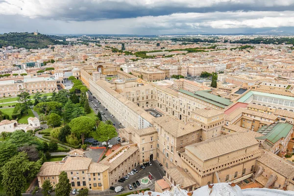 Cloudy view of Vatican and Rome from the top of the dome of St Peter\'s Basilica, Lazio region, Italy.