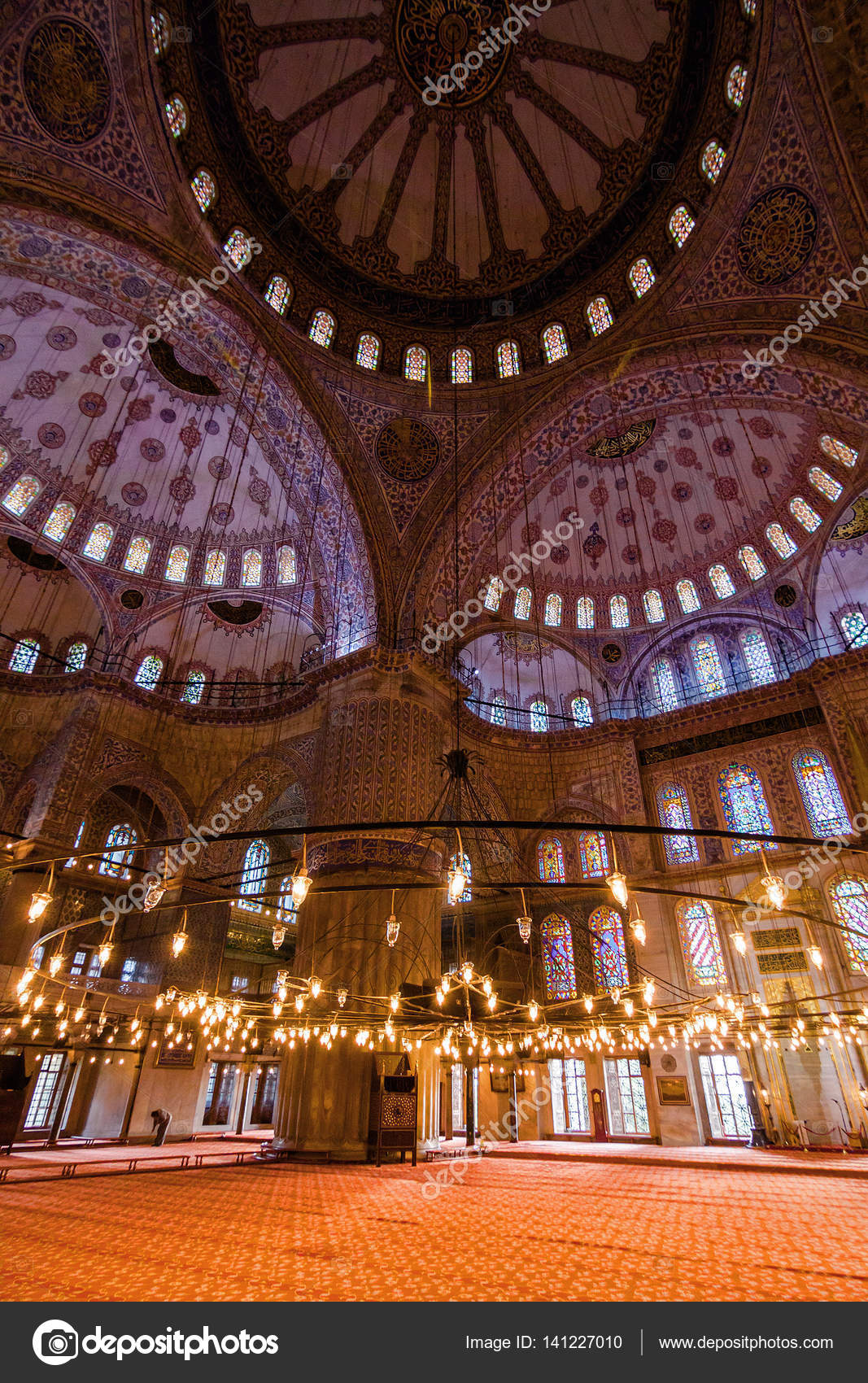 Lights Inside Blue Mosque Istanbul Turkey Stock