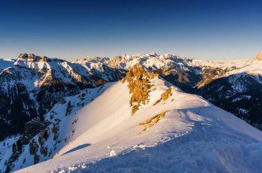 Morning view of Dolomites at Belvedere valley near Canazei of Val di Fassa, Trentino-Alto-Adige region, Italy. clipart