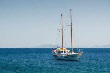 Bodrum, Muğla, Türkiye yakın Ortakent, teknelerin güneşli görünümü.