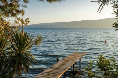 Sunset view of Kotor bay and mountains near Tivat, Montenegro.