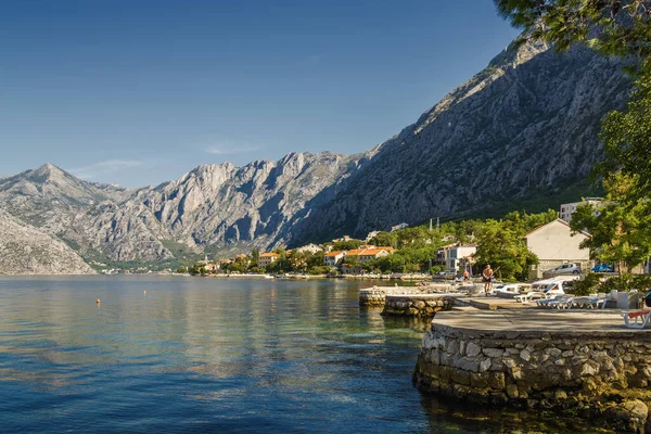 Sunny Morning View Kotor Bay Village Dobrota Montenegro —  Fotos de Stock