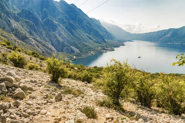 Zonnig Uitzicht Boka Kotor Bay Bij Risan Montenegro Europa — Stockfoto
