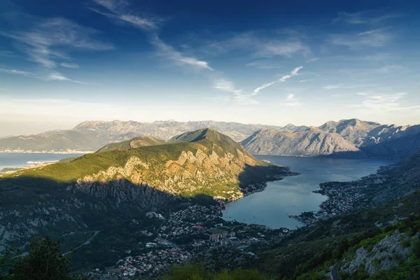 Zonsopgang Panoramisch Uitzicht Berghelling Kotor Baai Montenegro Uitzicht Vanaf Top — Stockfoto