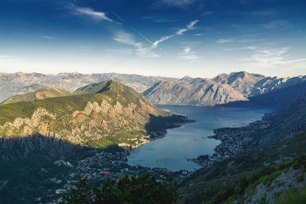 Zonsopgang Panoramisch Uitzicht Berghelling Kotor Baai Montenegro Uitzicht Vanaf Top — Stockfoto