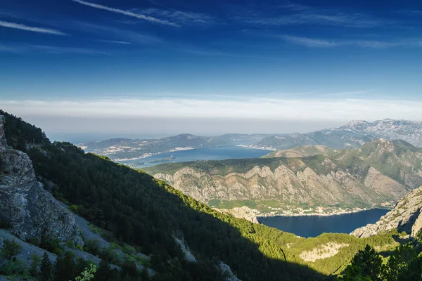 Zonsopgang Panoramisch Uitzicht Berghelling Kotor Baai Montenegro Uitzicht Vanaf Top — Stockfoto