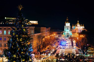 Xtree with new year decorations on the Sophia's Square in the center of Kiev, Ukraine. 13 january 2017 clipart