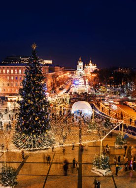 Xtree with new year decorations on the Sophia's Square in the center of Kiev, Ukraine clipart