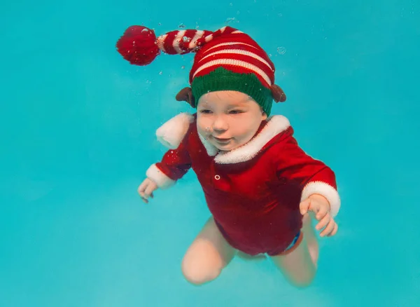 Enfant Caucasien Sous Marin Dans Nouvelle Année Costume Noël Dans — Photo