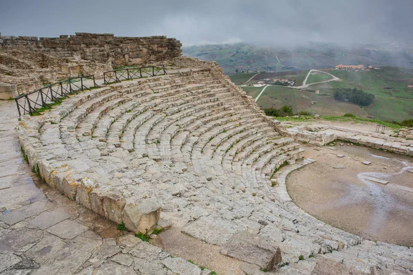 Görög színház Segesta, történelmi mérföldkőnek számító, Szicília, Olaszország — Stock Fotó