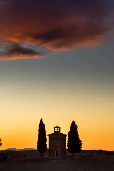 Tuscany Italy - Vitaleta church at sunset — Stock Photo, Image