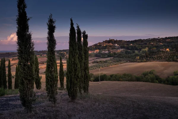 Casale Marittimo, Tuscany, İtalya, görüntülemek selvi Eylül üzerinden