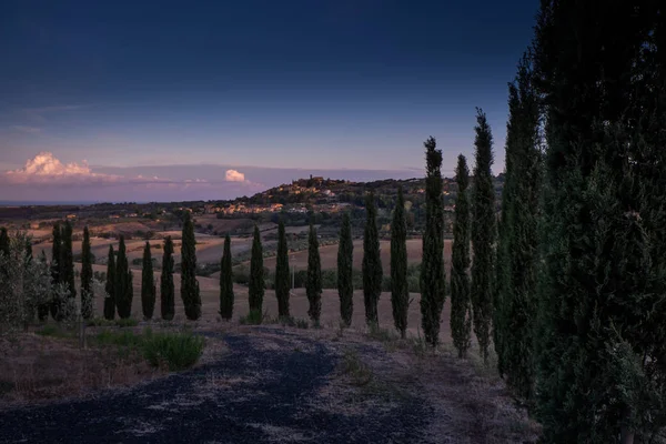 Casale Marittimo, Tuscany, Italy, view from the cypresses on sep — Stock Photo, Image