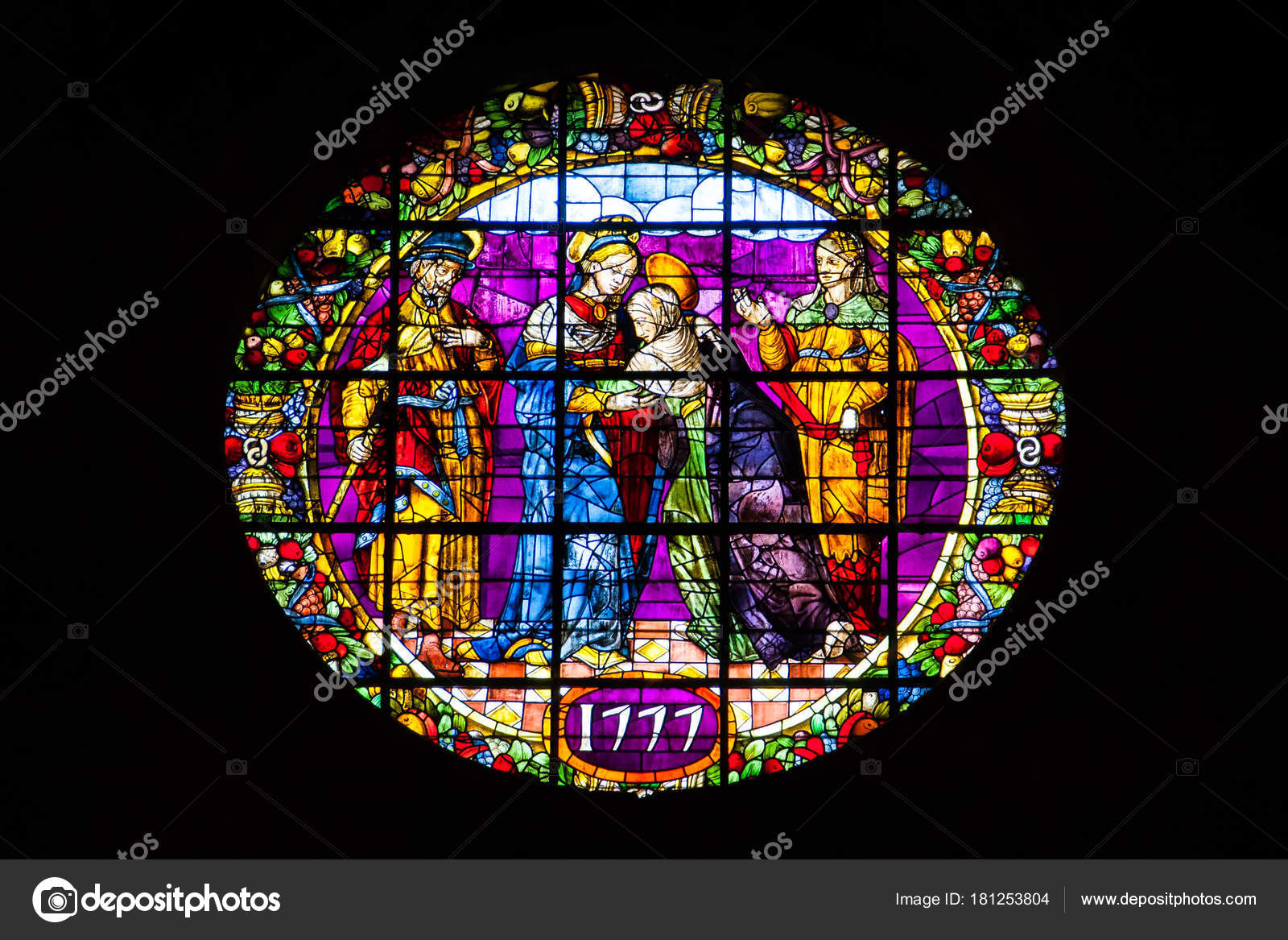 Seville, Andalusia, Spain - Detail of a stained glass window ins 