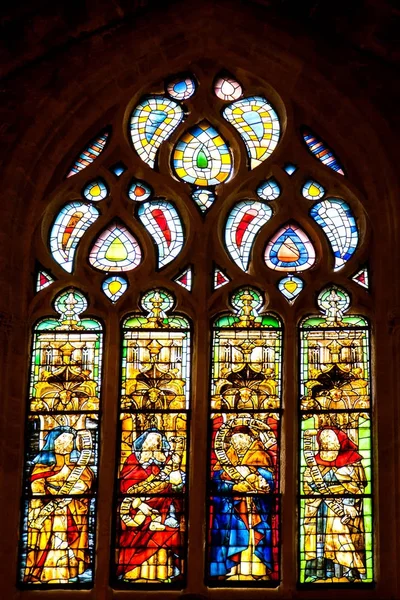 Seville, Andalusia, Spain - Detail of a stained glass window ins — Stock Photo, Image