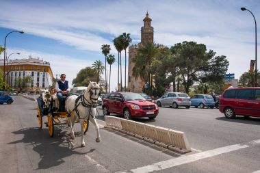 Seville, Endülüs, İspanya - 28 Mart 2008: arabası at ile 