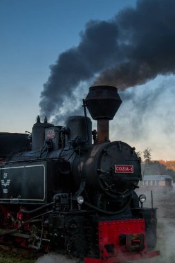 VISEUS DE SUS, ROMANIA - OCTOBER 10, 2014: Mocanita, a steam locomotive fueled by a wood fire, has Viseu de Sus as its starting point and runs for about 60 km to the border with Ukraine crossing the Maramures. Romania, Europe