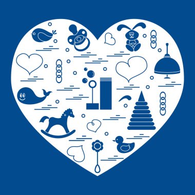 Vektör çizim çocuklar bir kalp düzenlenmiş elemanları: kuş, ne