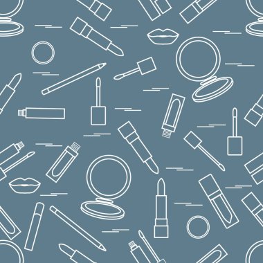 Seamless modeli farklı dudak makyaj araçları. Vektör illustra