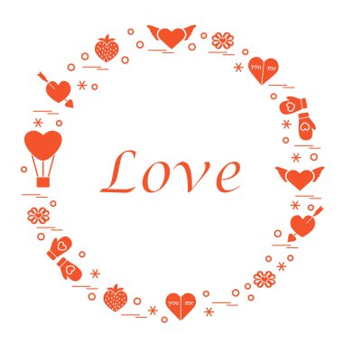 Sevimli vektör çizim ile farklı romantik sembolleri düzenlemek