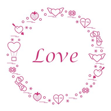 Sevimli vektör çizim ile farklı romantik sembolleri düzenlemek