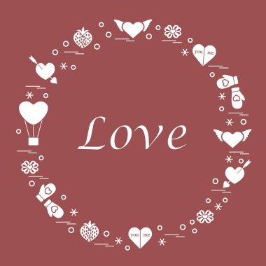 Sevimli vektör çizim ile farklı romantik sembolleri düzenlemek