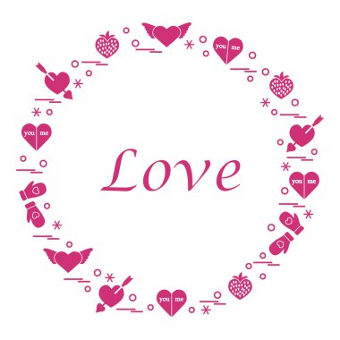 Sevimli vektör çizim ile farklı romantik sembolleri düzenlemek