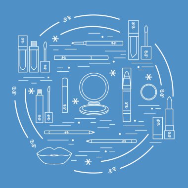 Vektör çizimi farklı dudak makyaj araçları düzenlenen bir