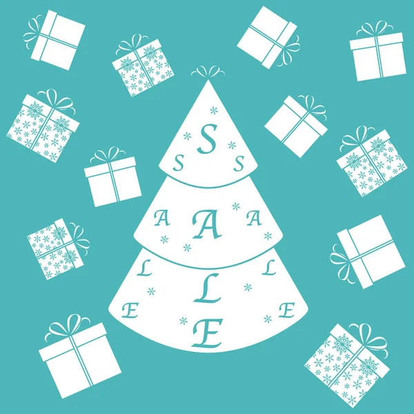 Χριστουγεννιάτικο δέντρο με την πώληση του κειμένου και να συλλέγουν εικονογράφηση διάνυσμα — Διανυσματικό Αρχείο