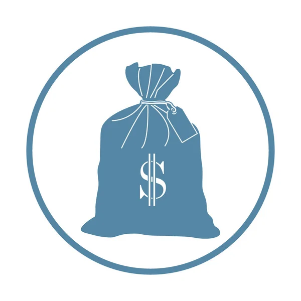 Icona stilizzata di una borsa annodata con soldi . — Vettoriale Stock
