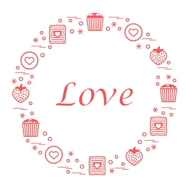 Cute vector illustration with different romantic sweets arranged — Stock Vector