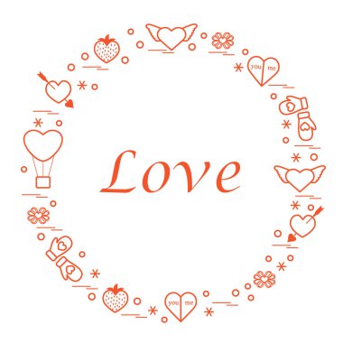 Sevimli vektör çizim ile farklı romantik sembolleri düzenlemek