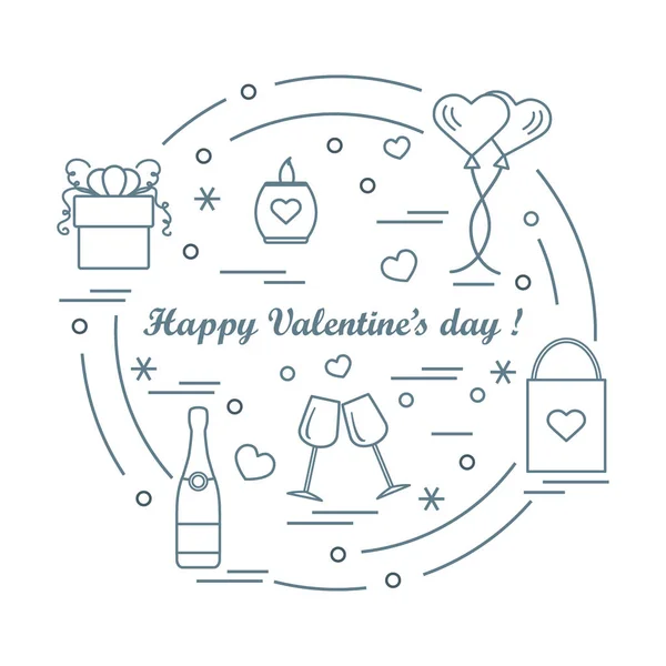 Симпатичные векторные иллюстрации: подарки, воздушные шары, посуда, свечи, сумка — стоковый вектор