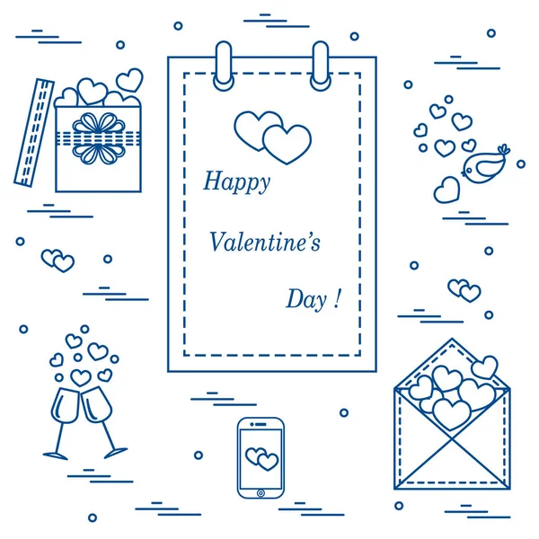 Illustration vectorielle mignonne : calendrier avec Saint-Valentin, cadeaux — Image vectorielle