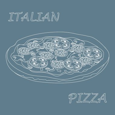 Lezzetli, lezzetli Pizza yazıtlı güzel illüstrasyon.